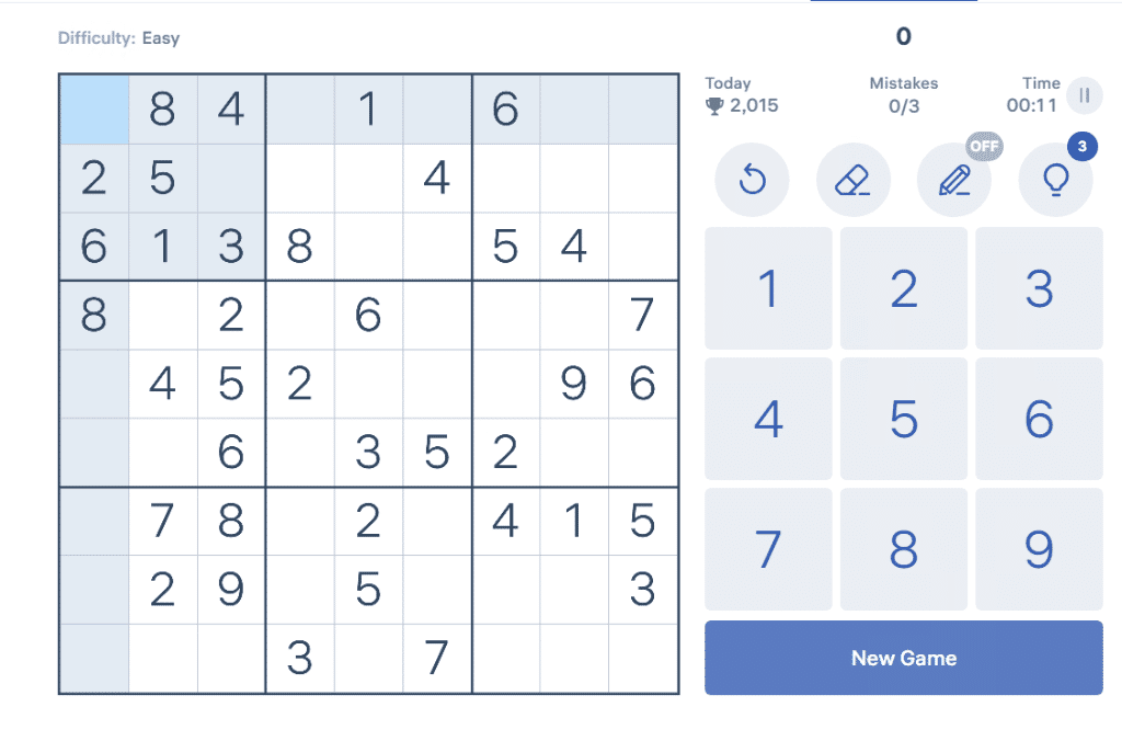 Giao diện game Sudoku.com với bàn cờ vẽ hoàn toàn trên Canvas