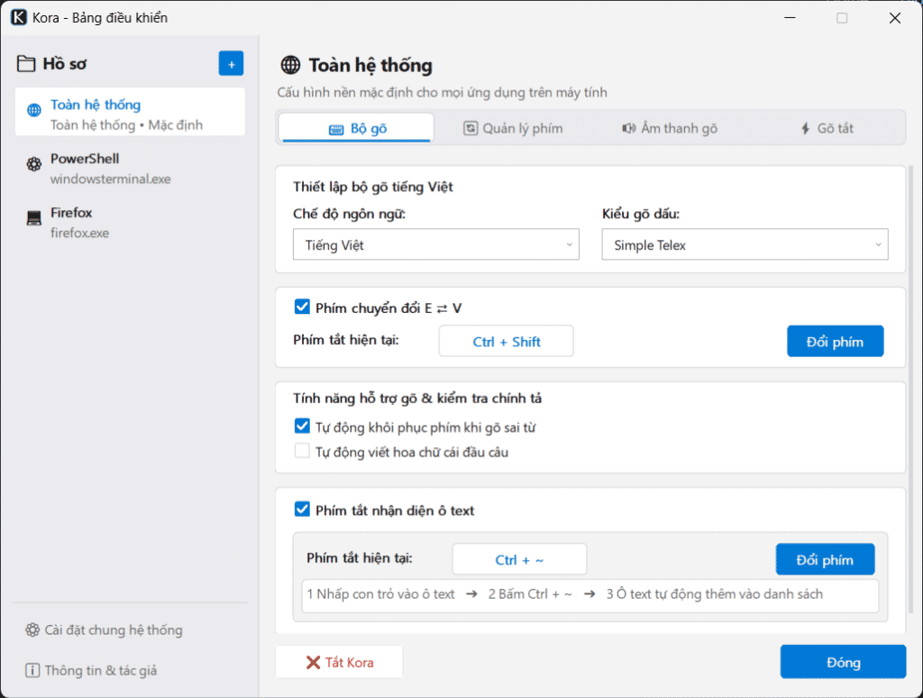 Giao diện mới của Kora với hệ thống Profiles