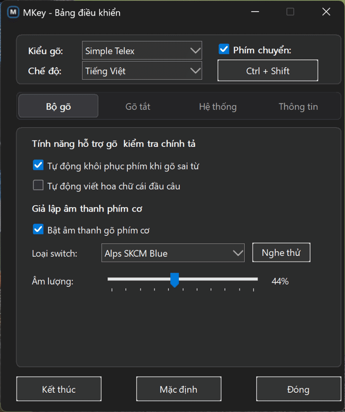 Tab Bộ gõ MKey thời kỳ đầu