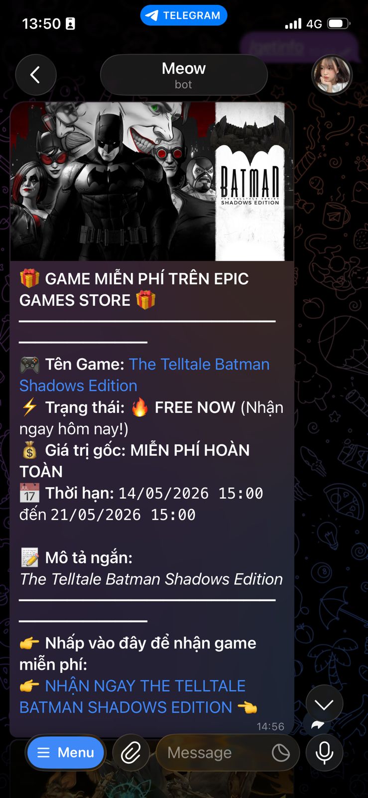 Thông báo game Batman